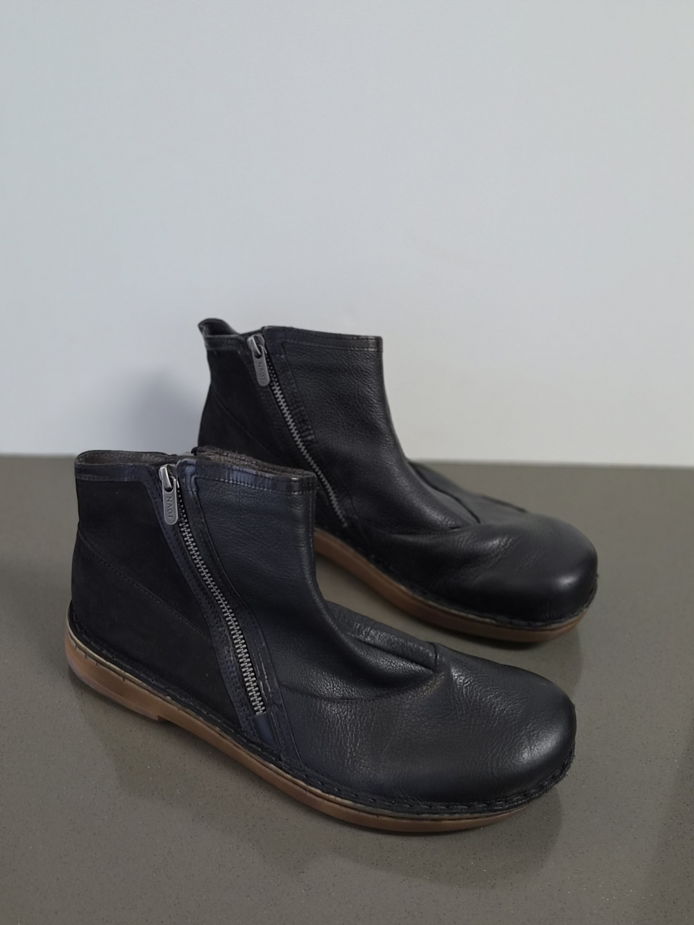 Naot Spello Black Leather & Nubuck Zip Ankle Boots - EU 41 / US Women's 10